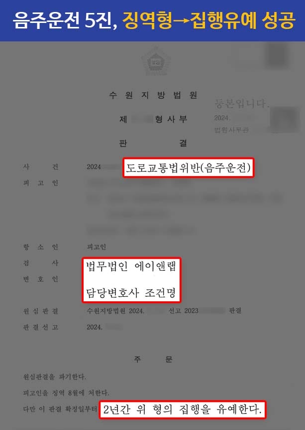 판결문 240904 음주5진 항소 집행유예