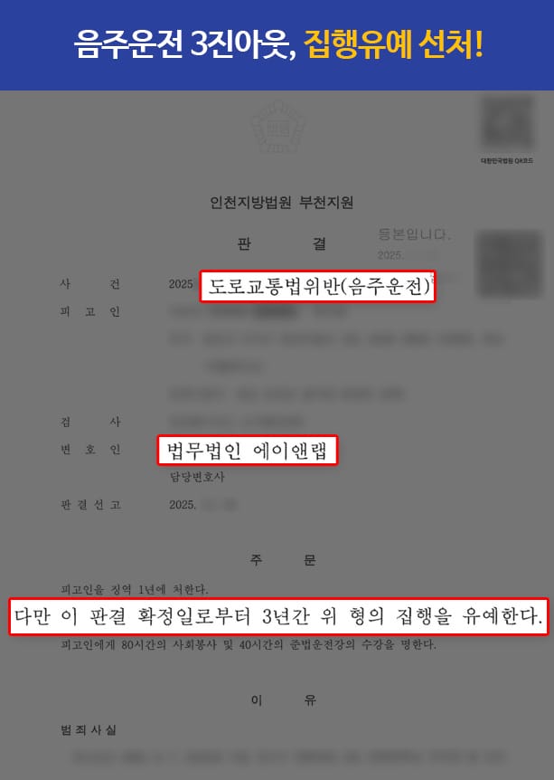 판결문 251201 집유중음주운전 집행유예