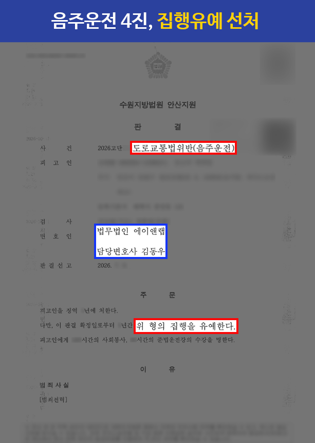 수원음주운전변호사, 음주운전 4회 적발에도 실형 막고 집행유예 받은 실제 사례