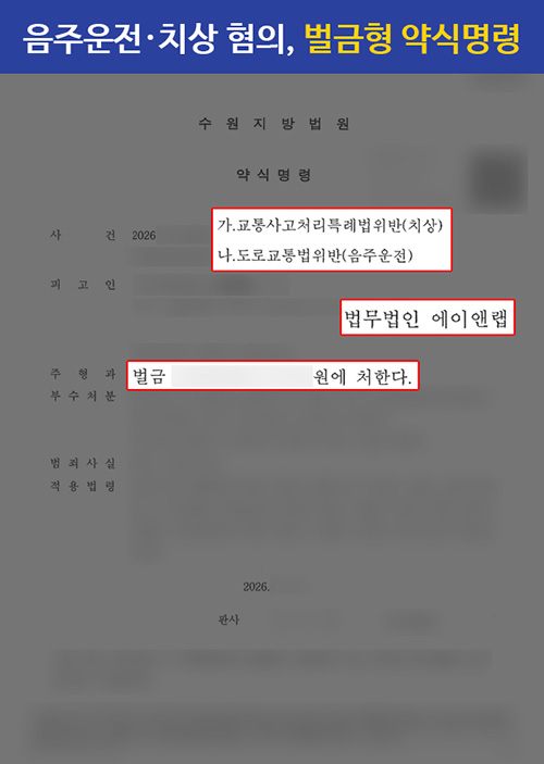 음주운전 교통사고｜정식재판 없이 벌금형 약식명령으로 마무리한 사례